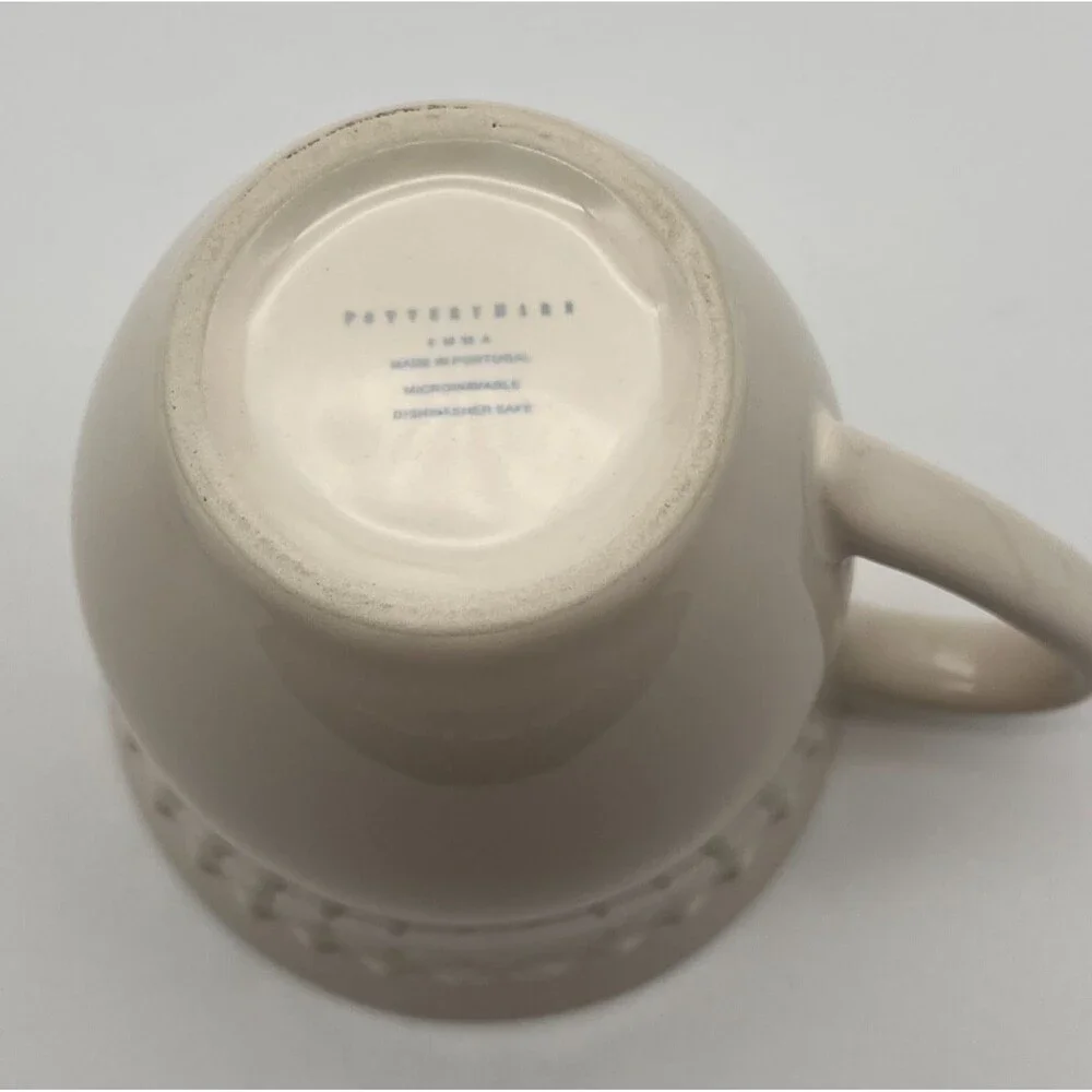 Pottery Barn Emma Stoneware Mugs Cups Coffee Tea White Set of 2